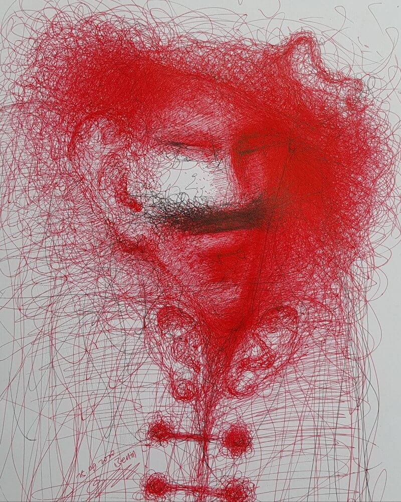 Red Faces 3 - Liu Yuehui - ballpoint pen art